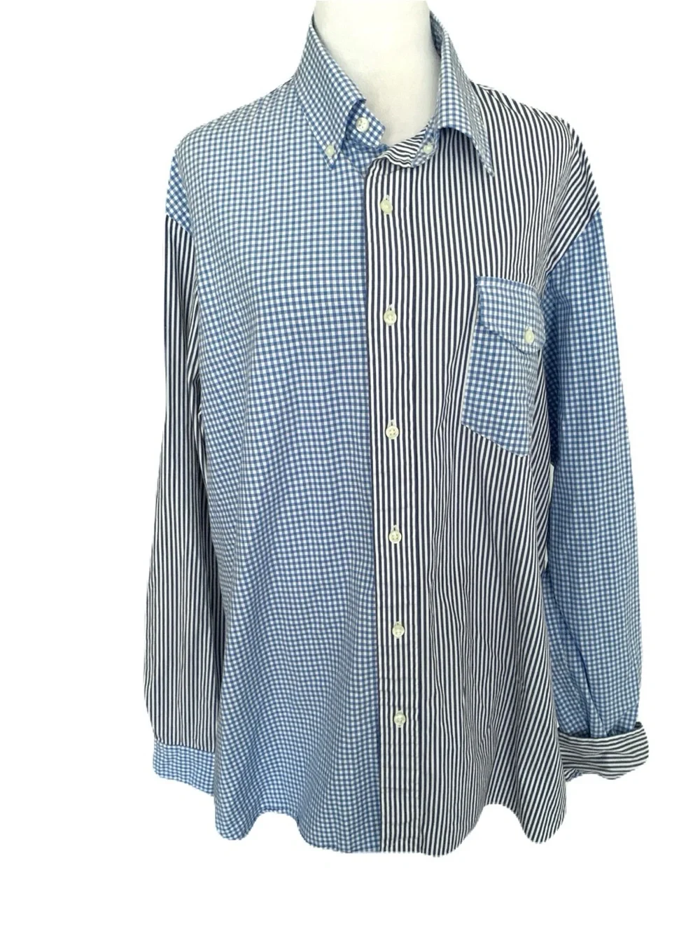 Polo by Ralph Lauren XL Blue Patchwork Stripe Gingham Plaid Button-Down Shirt